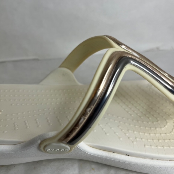 Crocs Sanrah Duel Comfort Thong White/Ivory Gold/Silver 205470 Women's Sz 7 - Picture 6 of 10